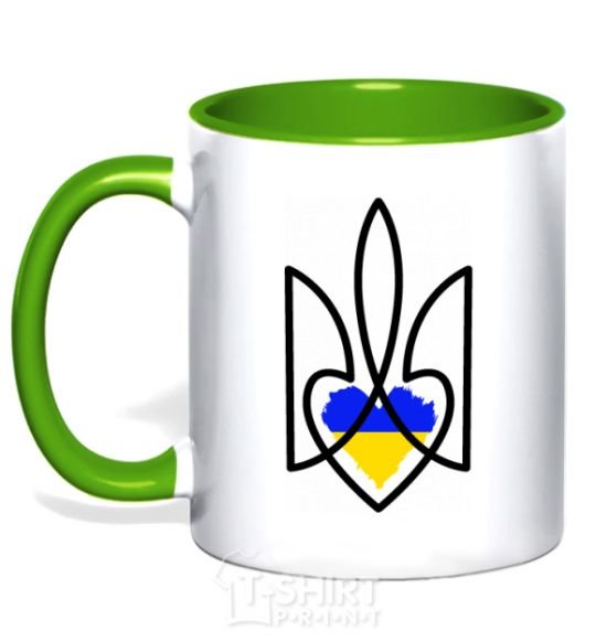 Mug with a colored handle Emblem with a heart kelly-green фото