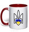 Mug with a colored handle Emblem with a heart red фото