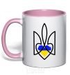 Mug with a colored handle Emblem with a heart light-pink фото