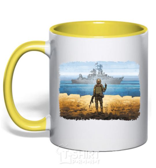 Mug with a colored handle Stamp of Ukraine yellow фото