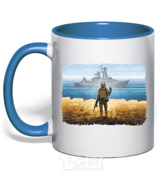 Mug with a colored handle Stamp of Ukraine royal-blue фото