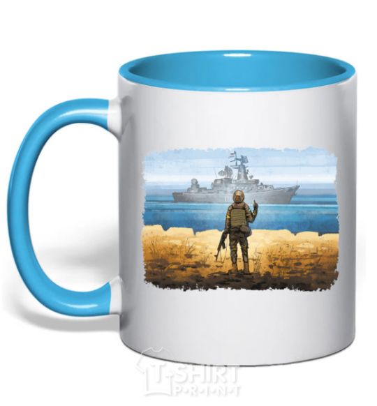 Mug with a colored handle Stamp of Ukraine sky-blue фото
