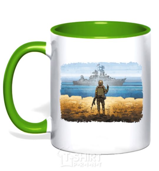 Mug with a colored handle Stamp of Ukraine kelly-green фото
