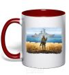 Mug with a colored handle Stamp of Ukraine red фото