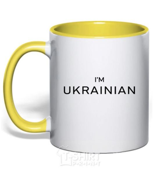 Mug with a colored handle IM UKRAINIAN yellow фото