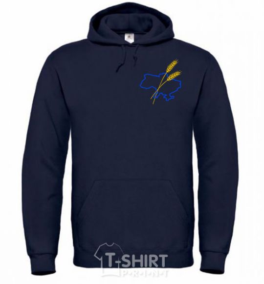 Men`s hoodie Ukraine and spikelets Embroidery navy-blue фото