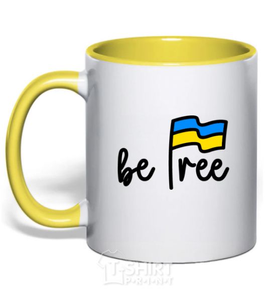 Mug with a colored handle Be free yellow фото