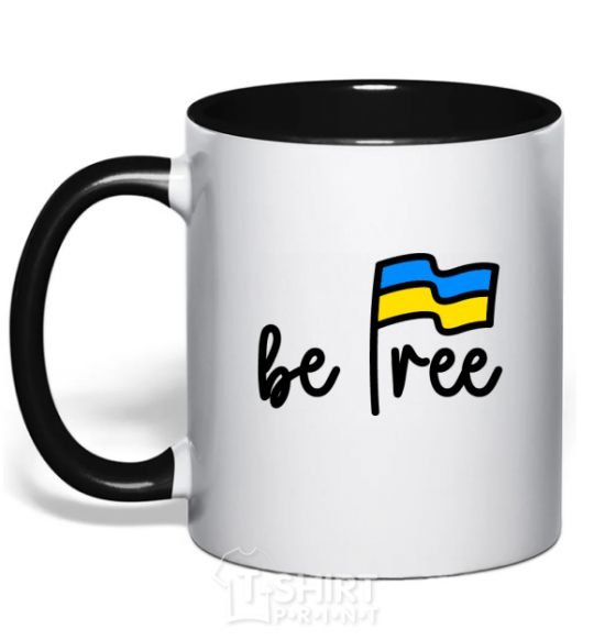 Mug with a colored handle Be free black фото