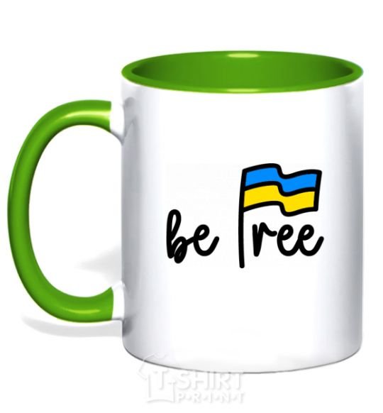 Mug with a colored handle Be free kelly-green фото