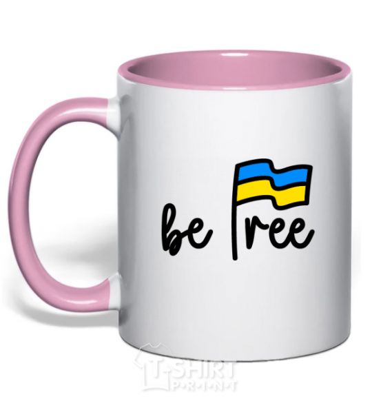 Mug with a colored handle Be free light-pink фото