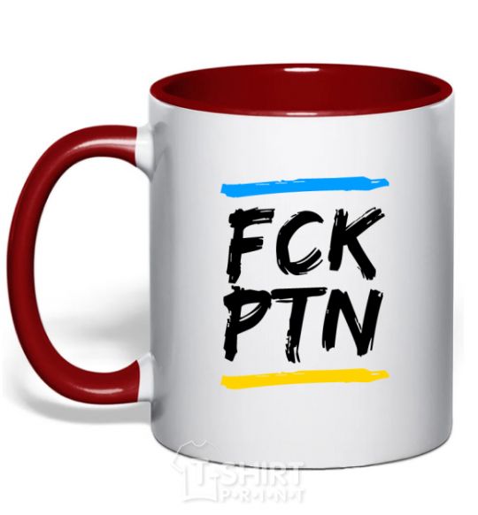 Mug with a colored handle FCK PTN red фото