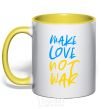 Mug with a colored handle Make love not war text yellow фото