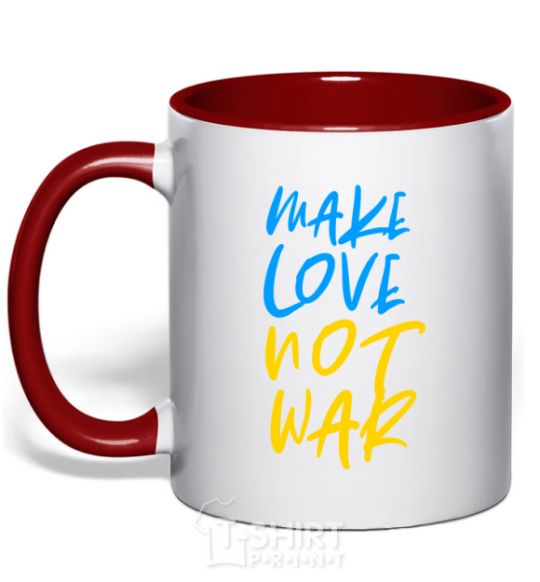 Mug with a colored handle Make love not war text red фото