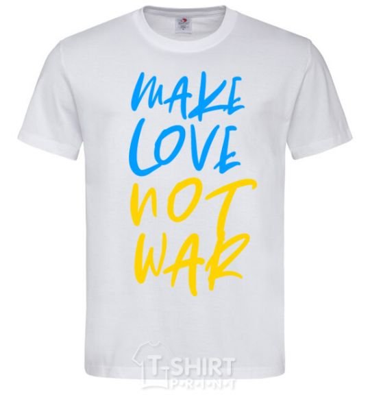 Men's T-Shirt Make love not war text White фото