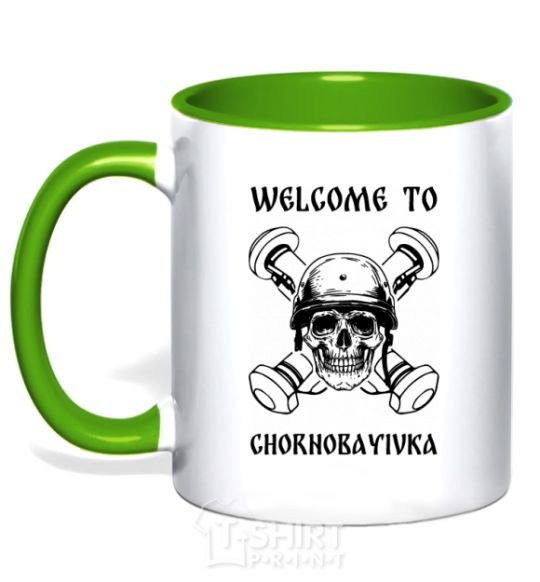 Mug with a colored handle Welcome to Chornobayivka kelly-green фото