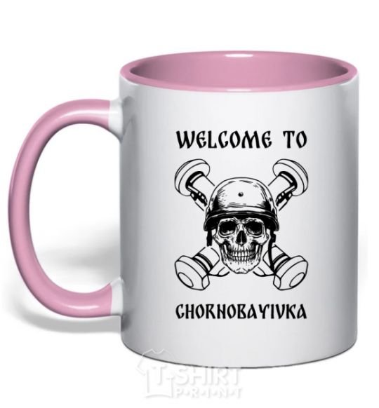 Mug with a colored handle Welcome to Chornobayivka light-pink фото