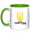 Mug with a colored handle Rusnya kelly-green фото