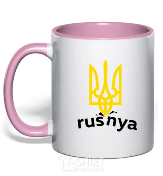 Mug with a colored handle Rusnya light-pink фото