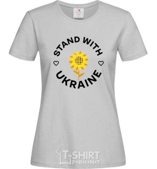 Women's T-shirt Stand with Ukraine sunflower grey фото