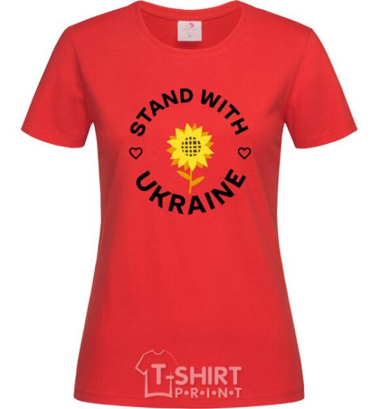 Women's T-shirt Stand with Ukraine sunflower red фото