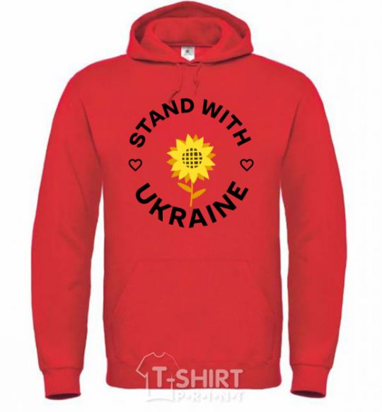 Men`s hoodie Stand with Ukraine sunflower bright-red фото