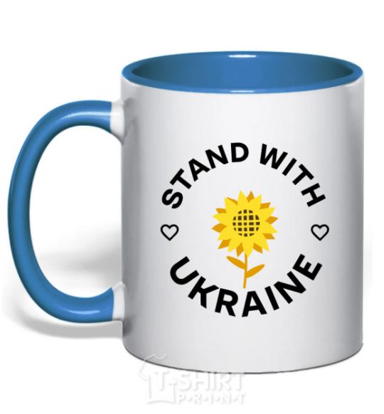 Mug with a colored handle Stand with Ukraine sunflower royal-blue фото