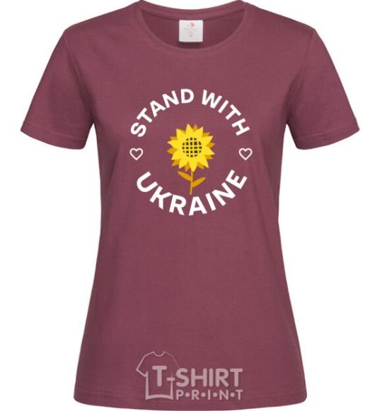 Women's T-shirt Stand with Ukraine sunflower burgundy фото