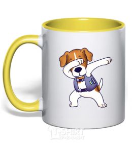 Mug with a colored handle Dog Patron yellow фото