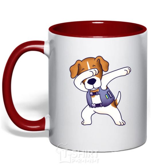 Mug with a colored handle Dog Patron red фото