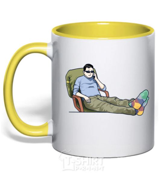 Mug with a colored handle Kim decides yellow фото