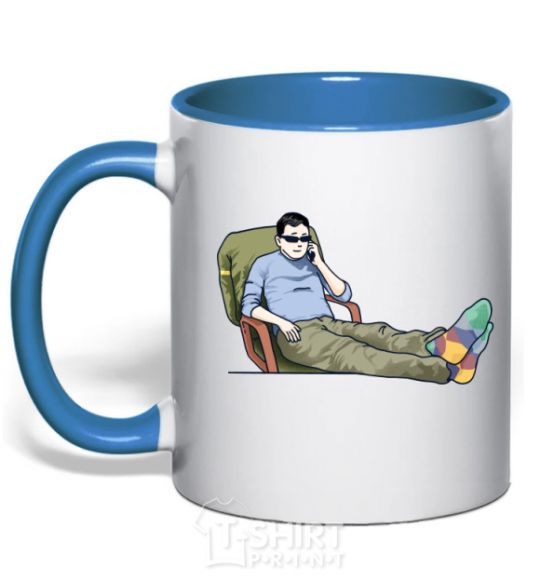 Mug with a colored handle Kim decides royal-blue фото