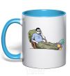 Mug with a colored handle Kim decides sky-blue фото