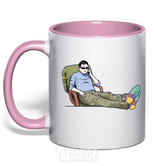 Mug with a colored handle Kim decides light-pink фото