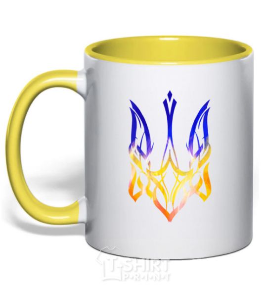Mug with a colored handle The coat of arms is on fire yellow фото