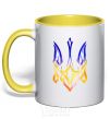 Mug with a colored handle The coat of arms is on fire yellow фото