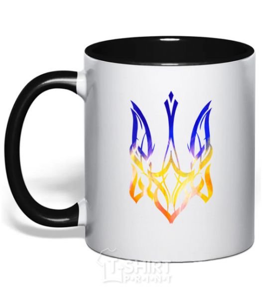 Mug with a colored handle The coat of arms is on fire black фото