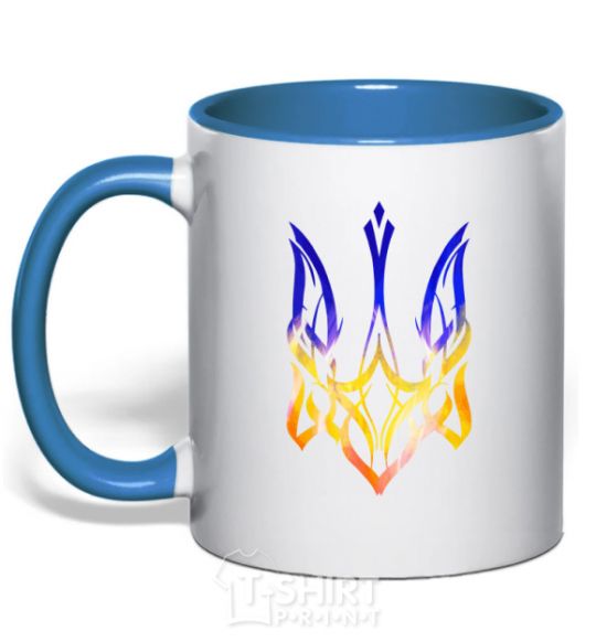 Mug with a colored handle The coat of arms is on fire royal-blue фото