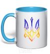 Mug with a colored handle The coat of arms is on fire sky-blue фото