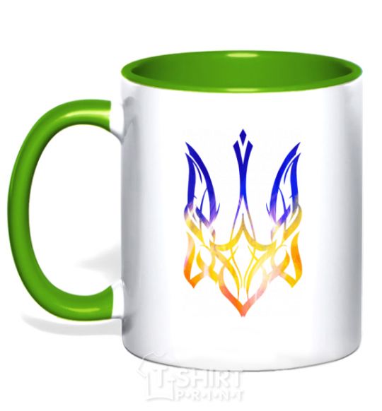 Mug with a colored handle The coat of arms is on fire kelly-green фото