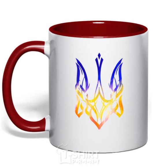 Mug with a colored handle The coat of arms is on fire red фото