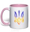 Mug with a colored handle The coat of arms is on fire light-pink фото