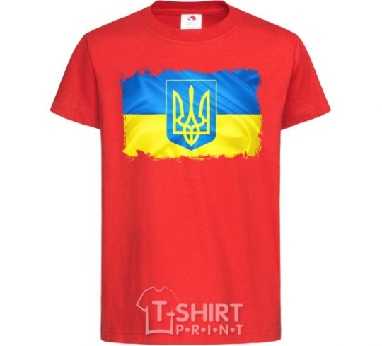 Kids T-shirt The flag of Ukraine with scratches red фото
