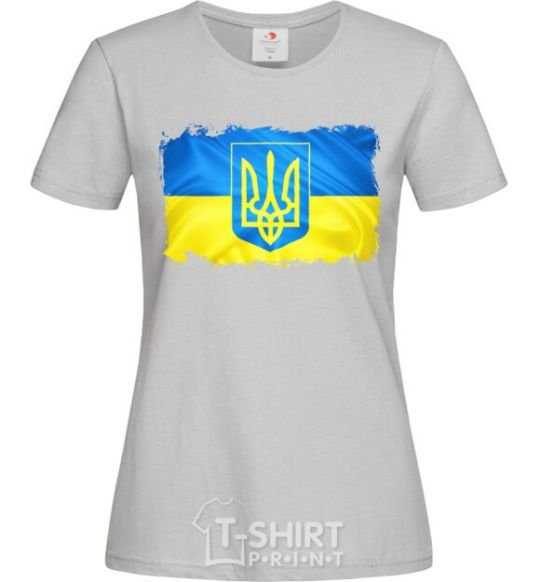 Women's T-shirt The flag of Ukraine with scratches grey фото
