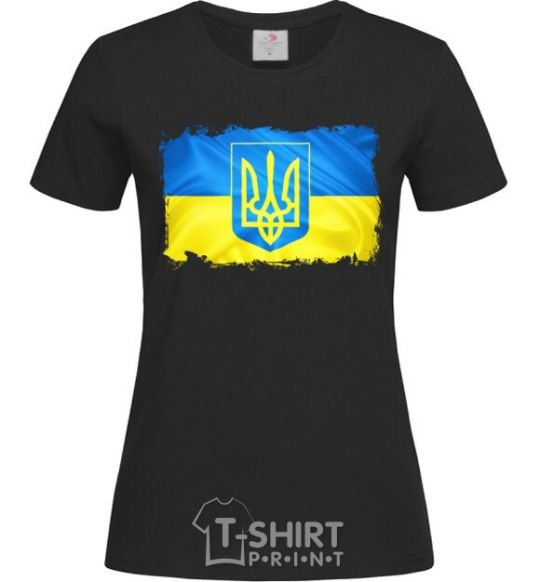 Women's T-shirt The flag of Ukraine with scratches black фото