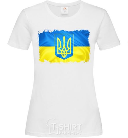 Women's T-shirt The flag of Ukraine with scratches White фото