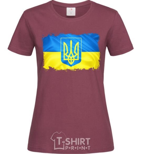 Women's T-shirt The flag of Ukraine with scratches burgundy фото
