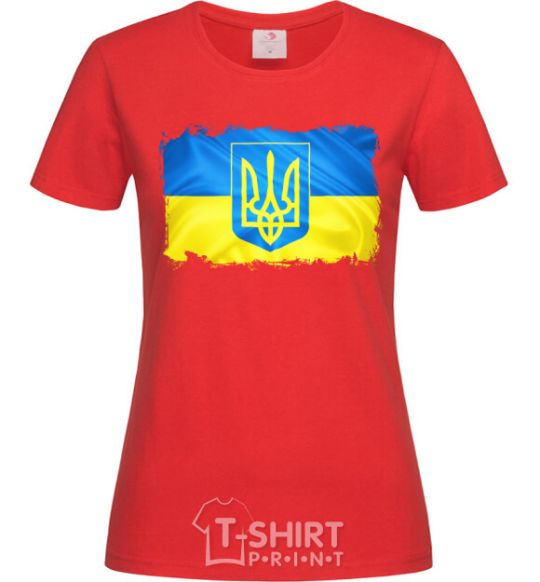 Women's T-shirt The flag of Ukraine with scratches red фото