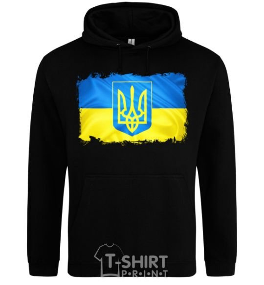 Men`s hoodie The flag of Ukraine with scratches black фото