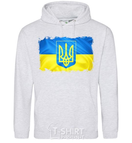 Men`s hoodie The flag of Ukraine with scratches sport-grey фото