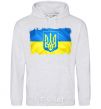 Men`s hoodie The flag of Ukraine with scratches sport-grey фото